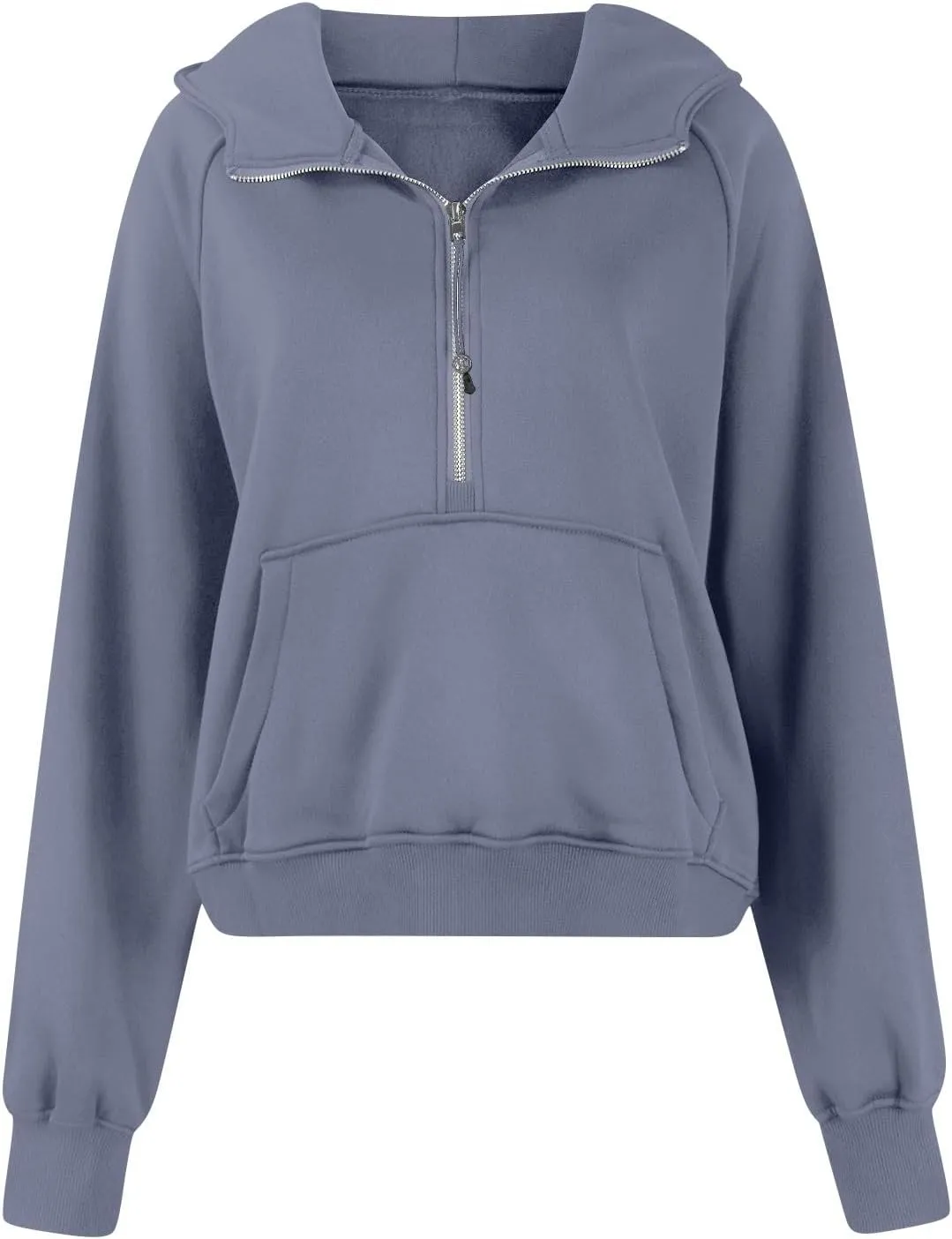 Half Zip Pullover Women Fleece Thumb Hole Cropped Hoodie Y2k Raglan Quarter Zipped Hooded Sweatshirt with Pockets