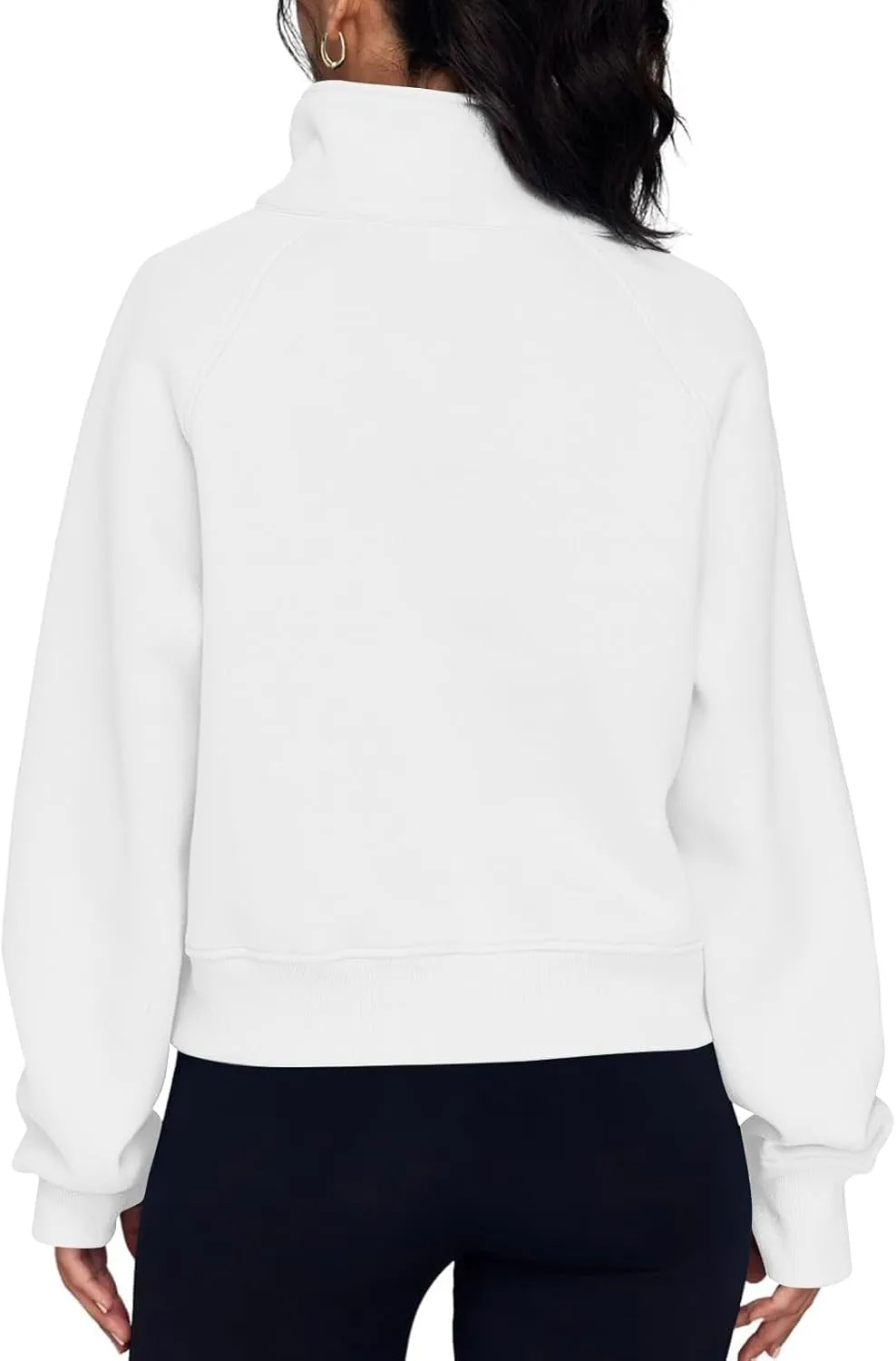 Half Zip Sweatshirt Women Cropped Oversized Fleece Pullover Zipped Thumb Hole Cute Sweatshirts with Pockets