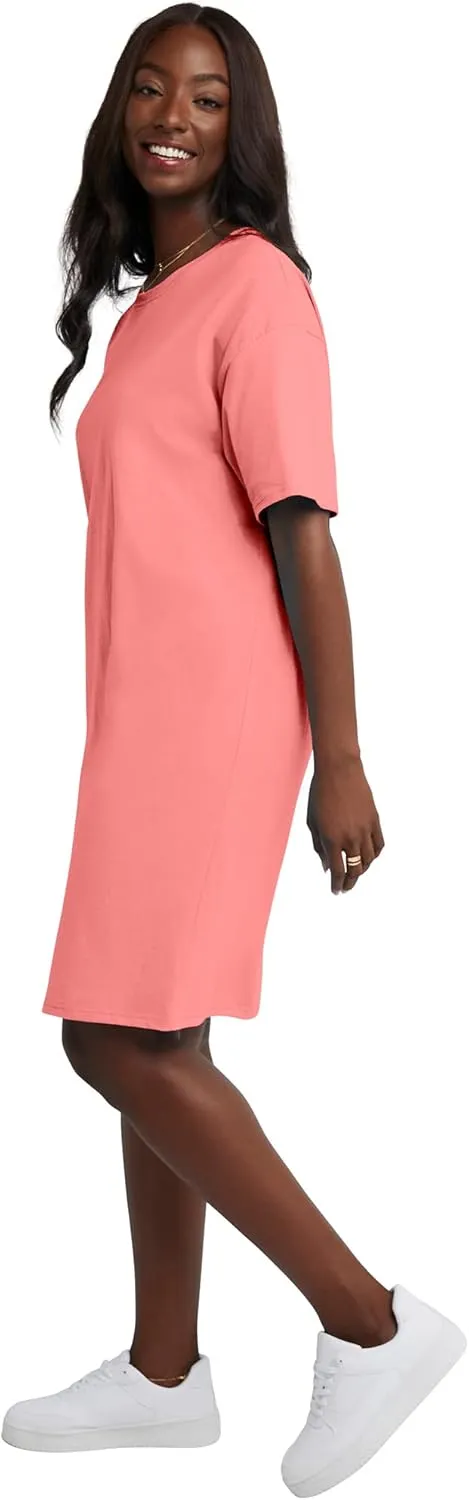 Hanes Women's Essentials Cotton T-Shirt Dress, Wear Around Jersey Oversized Shirt