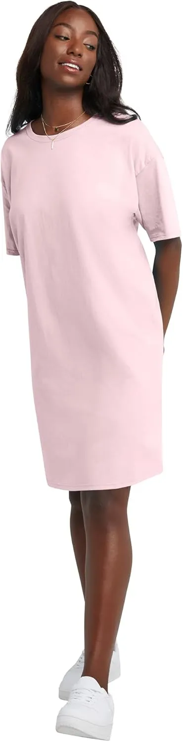 Hanes Women's Essentials Cotton T-Shirt Dress, Wear Around Jersey Oversized Shirt