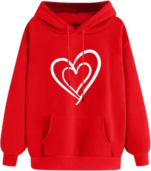 Heart Hoodies Women Graphic Sweatshirts Long Sleeve Pullover Sweater Oversized Tops Trendy Valentine's Day Outfits