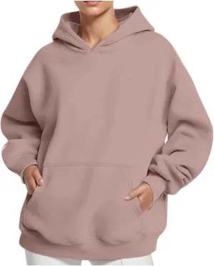 HGps8w Women's Oversized Hoodie Sweatshirts, Basic Solid Long Sleeve Pullover Outerwear Shirts Casual Loose Hooded Top