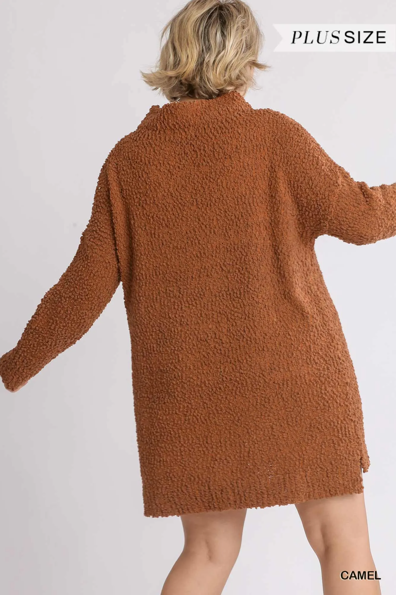 High Cowl Neck Boucl Long Sleeve Sweater Dress