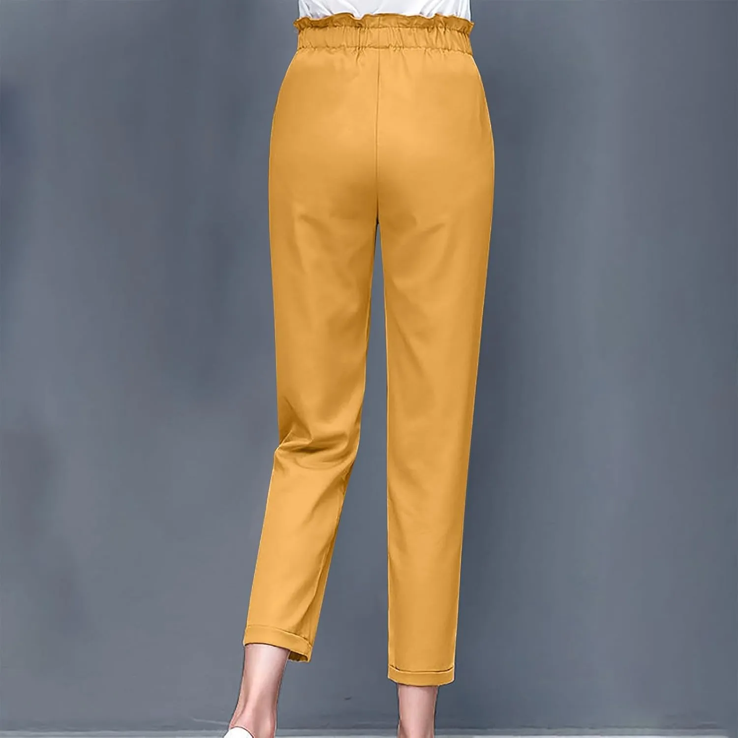High Waist Pencil Pants for Womens Dressy Bow Knot Cotton Pants Straight Leg Business Work Trousers with Pockets