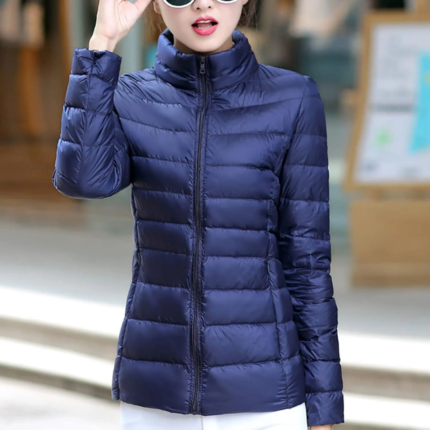 hlysgo Women's Slim-Fit Quilted Puffer Jacket Lightweight Padded Warm Winter Casual Down Coat Zip Jackets
