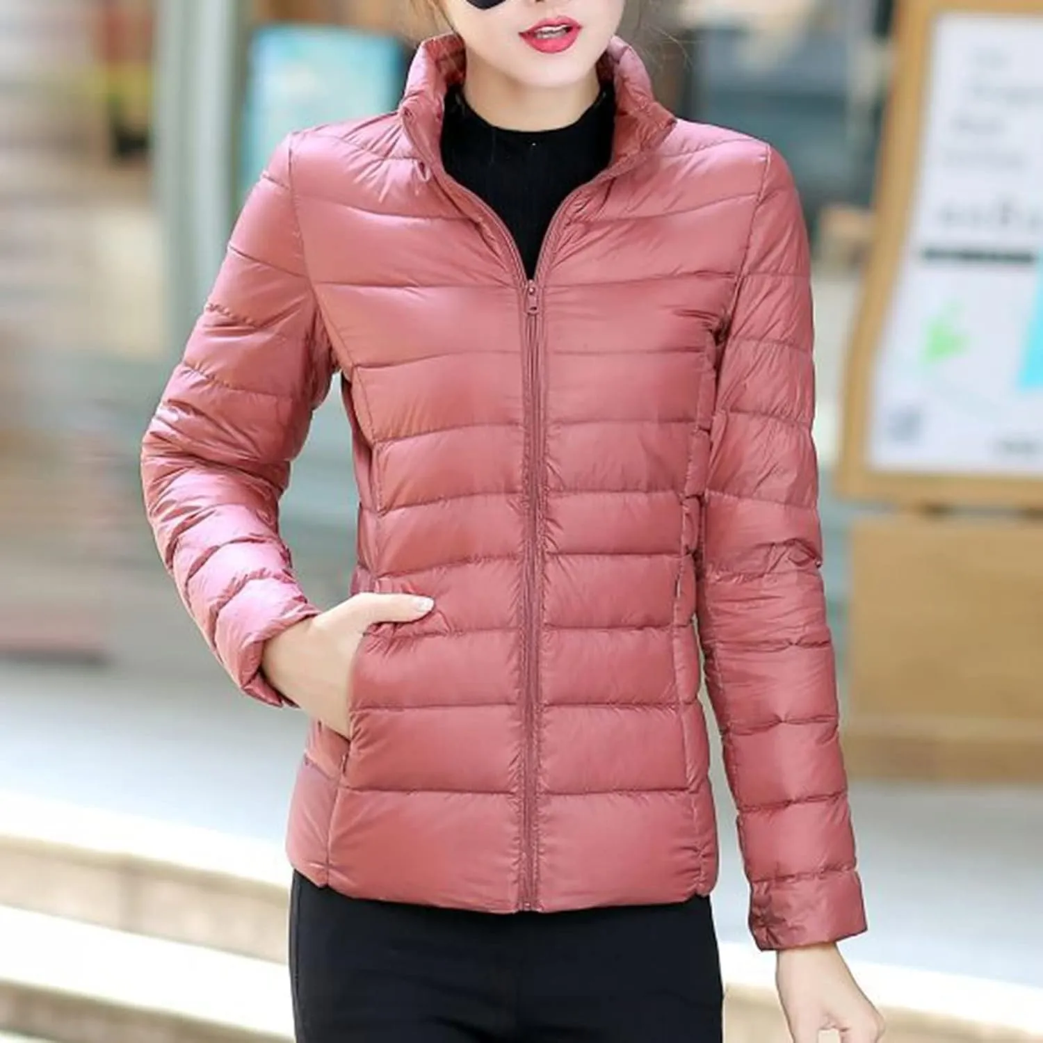 hlysgo Women's Slim-Fit Quilted Puffer Jacket Lightweight Padded Warm Winter Casual Down Coat Zip Jackets
