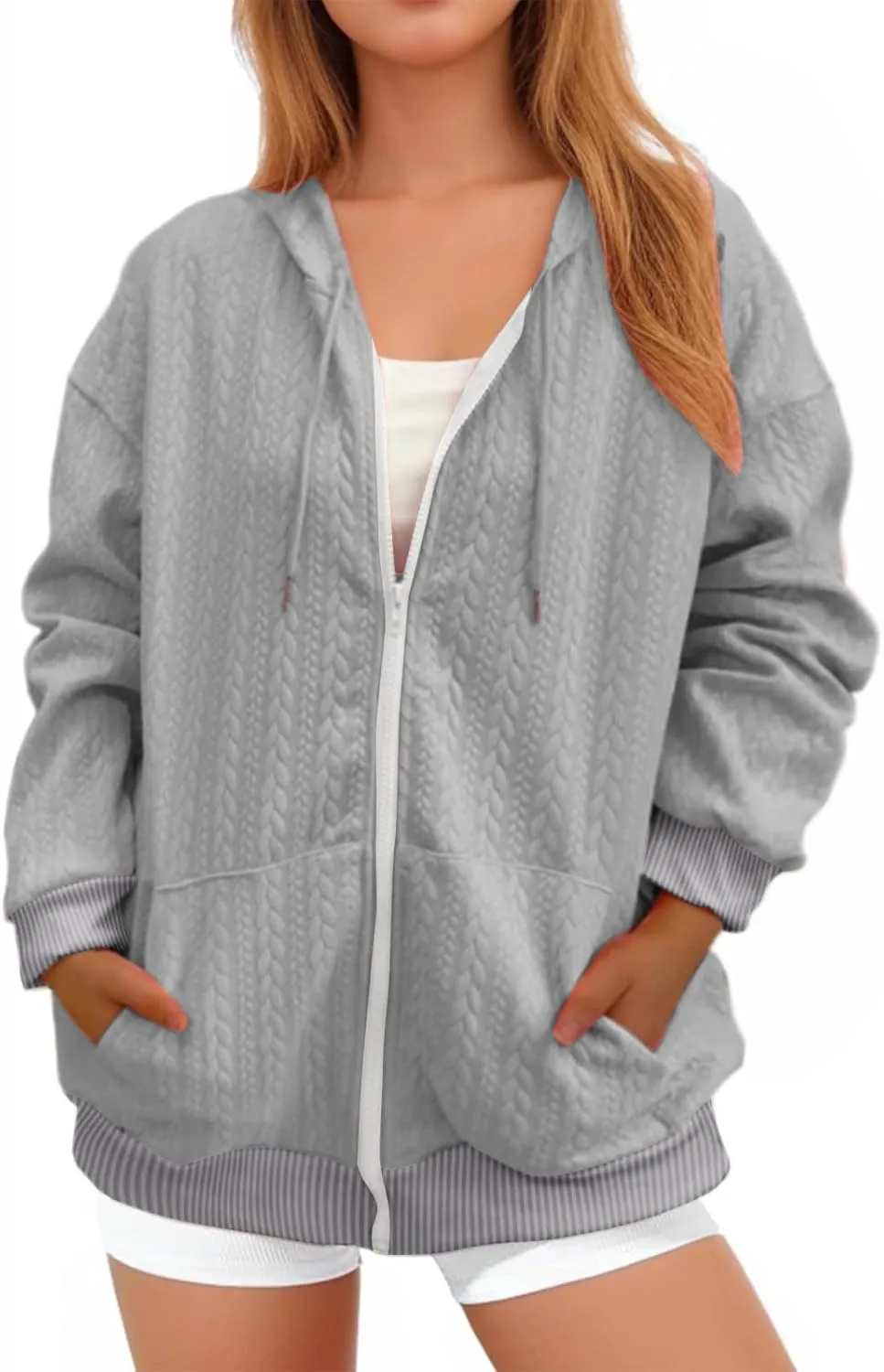 hlysgo Zip Up Hoodie Women Oversized Fall Fashion Sweatshirt Jackets Casual Hoodies Comfy Hooded Outwear with Pockets