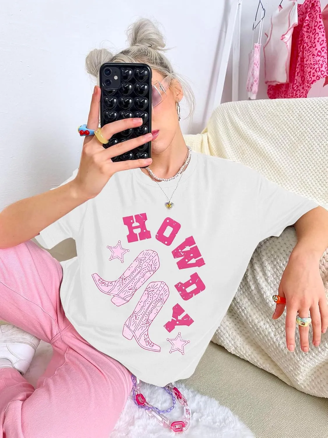 Howdy Shirt for Women Vintage Rodeo Cowgirl Graphic T-Shirt Western Country Concert Tee Tops