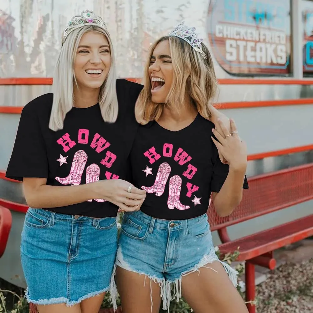 Howdy Shirt for Women Vintage Rodeo Cowgirl Graphic T-Shirt Western Country Concert Tee Tops