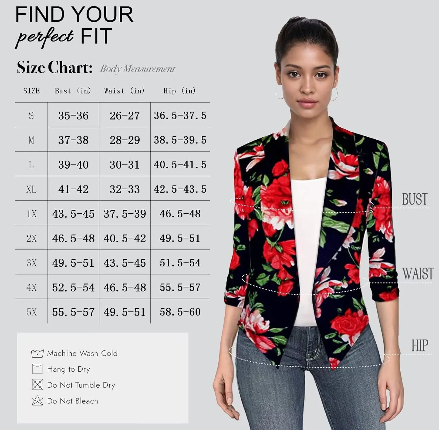 Hybrid & Company Women's Casual Work Office Blazer Jacket Open Front Shawl with 3/4 Scrunch Sleeves