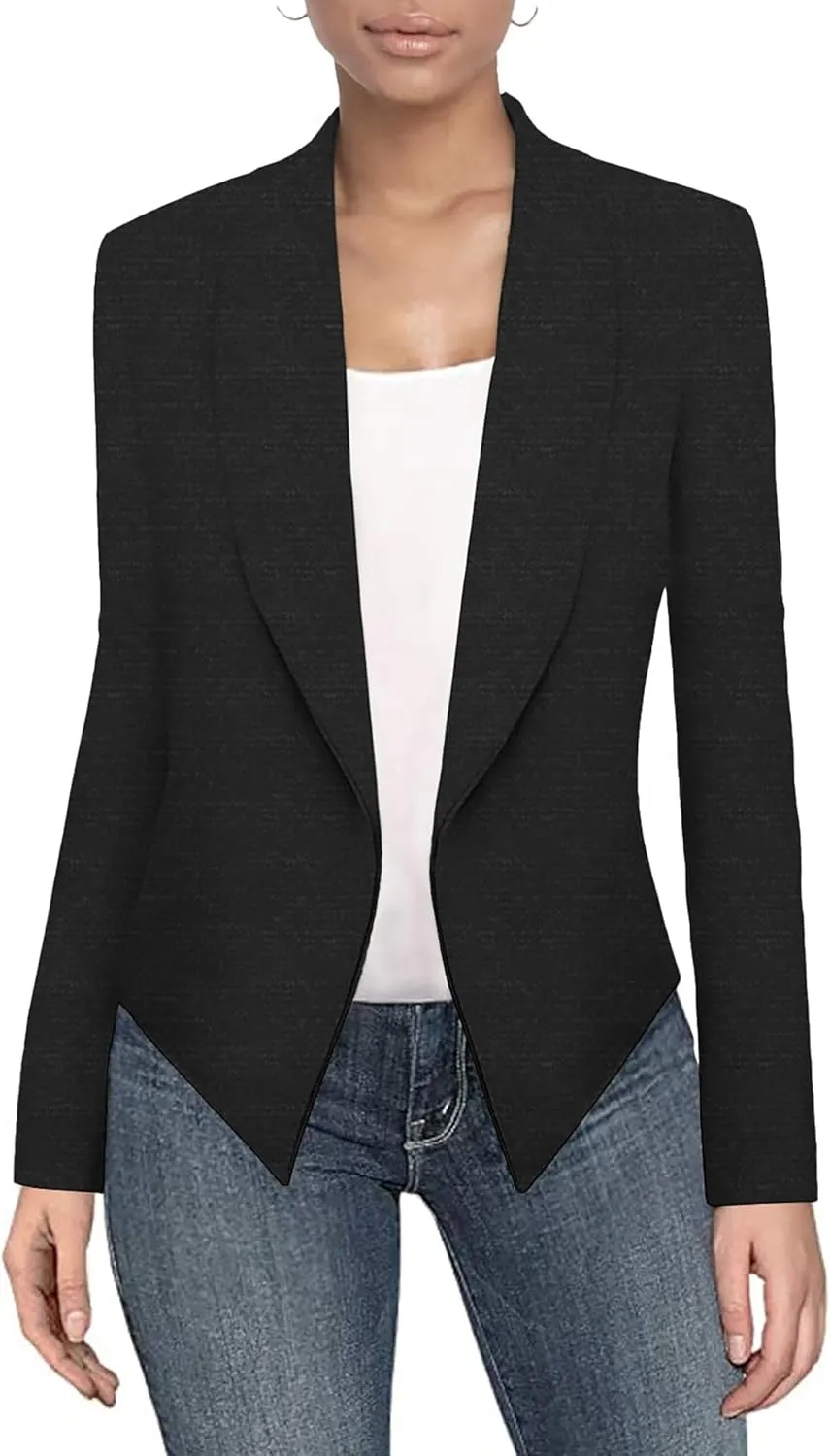 Hybrid & Company Womens Casual Work Office Blazer Open Front Heavy Ponti Shawl Collar Long Sleeve Jacket