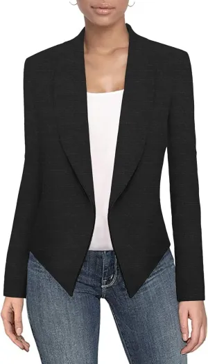 Hybrid & Company Womens Casual Work Office Blazer Open Front Heavy Ponti Shawl Collar Long Sleeve Jacket