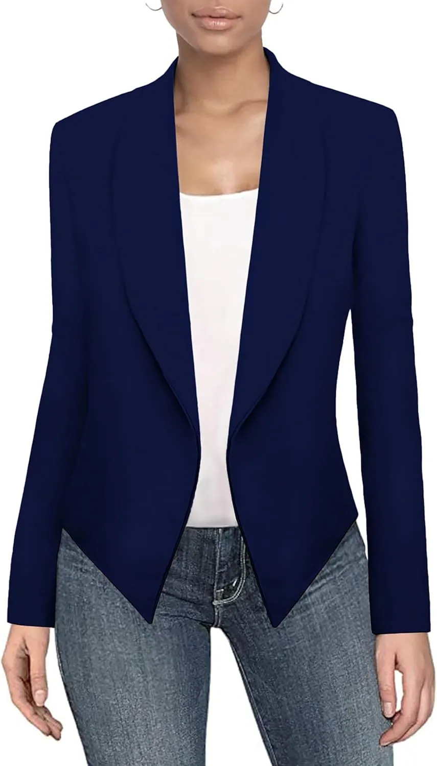 Hybrid & Company Womens Casual Work Office Blazer Open Front Heavy Ponti Shawl Collar Long Sleeve Jacket