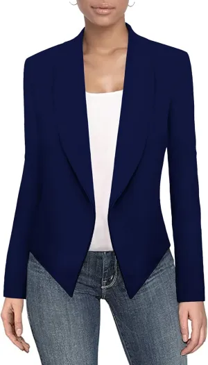 Hybrid & Company Womens Casual Work Office Blazer Open Front Heavy Ponti Shawl Collar Long Sleeve Jacket