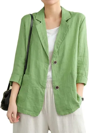 IDEALSANXUN Cotton Linen Blazer for Womens Long Sleeve Loose Casual Blazer Jackets