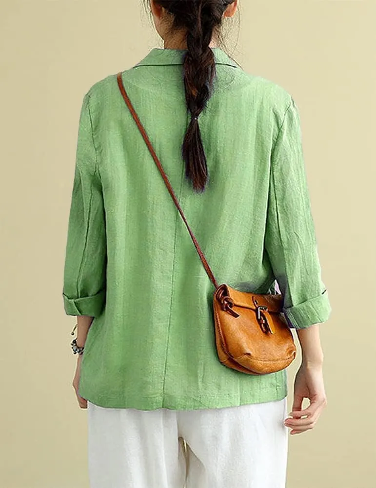 IDEALSANXUN Cotton Linen Blazer for Womens Long Sleeve Loose Casual Blazer Jackets