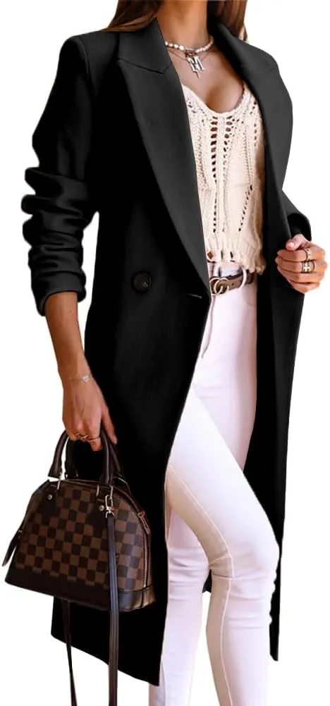 IDEALSANXUN Long Wool Coats for Women Fall Winter Trench Coat Peacoat Double Breasted Blazer Jackets Overcoat