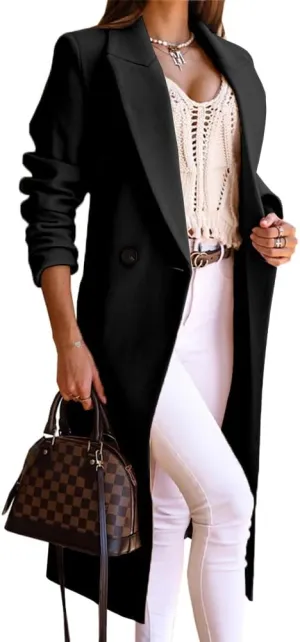 IDEALSANXUN Long Wool Coats for Women Fall Winter Trench Coat Peacoat Double Breasted Blazer Jackets Overcoat