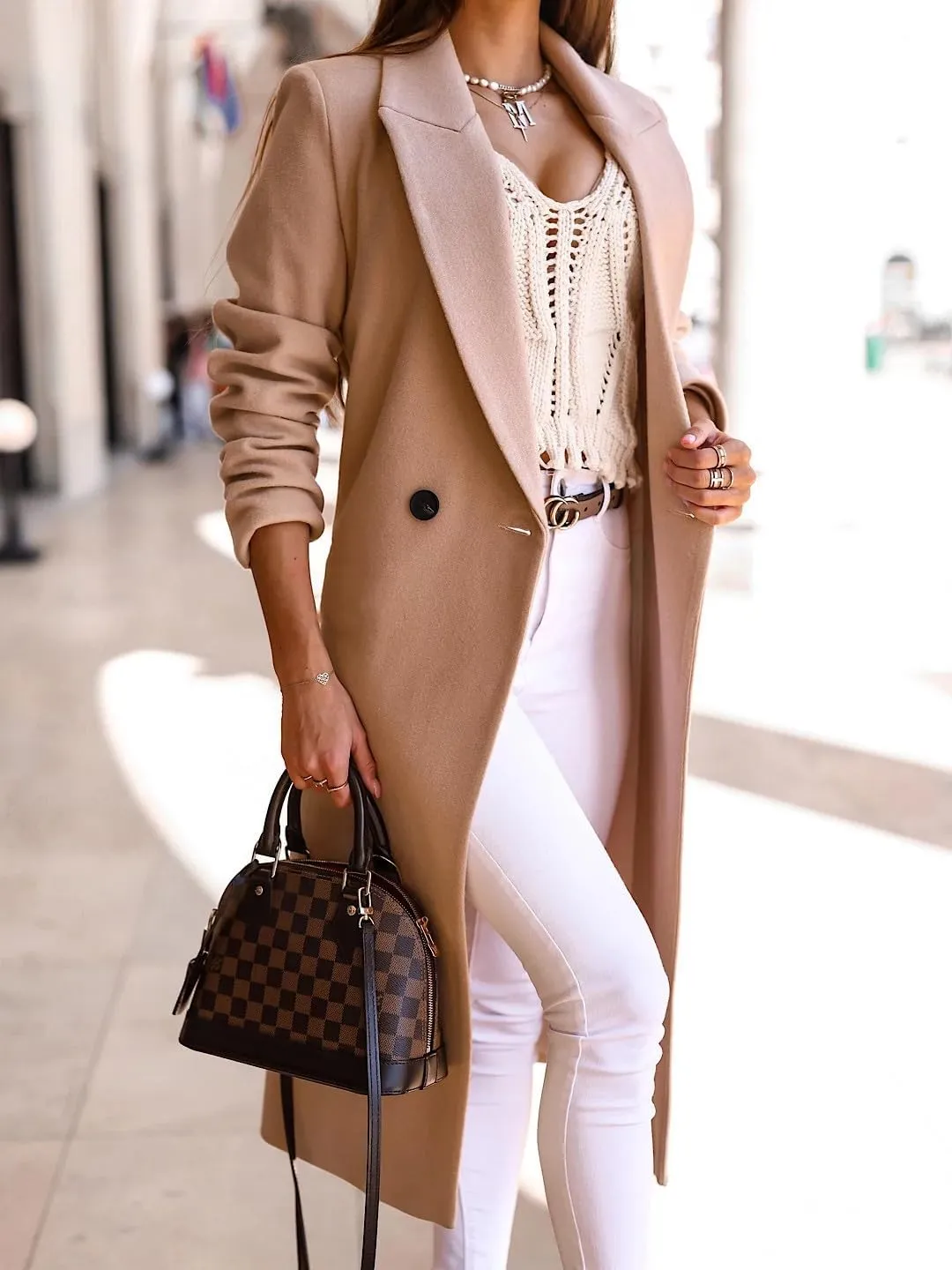IDEALSANXUN Long Wool Coats for Women Fall Winter Trench Coat Peacoat Double Breasted Blazer Jackets Overcoat