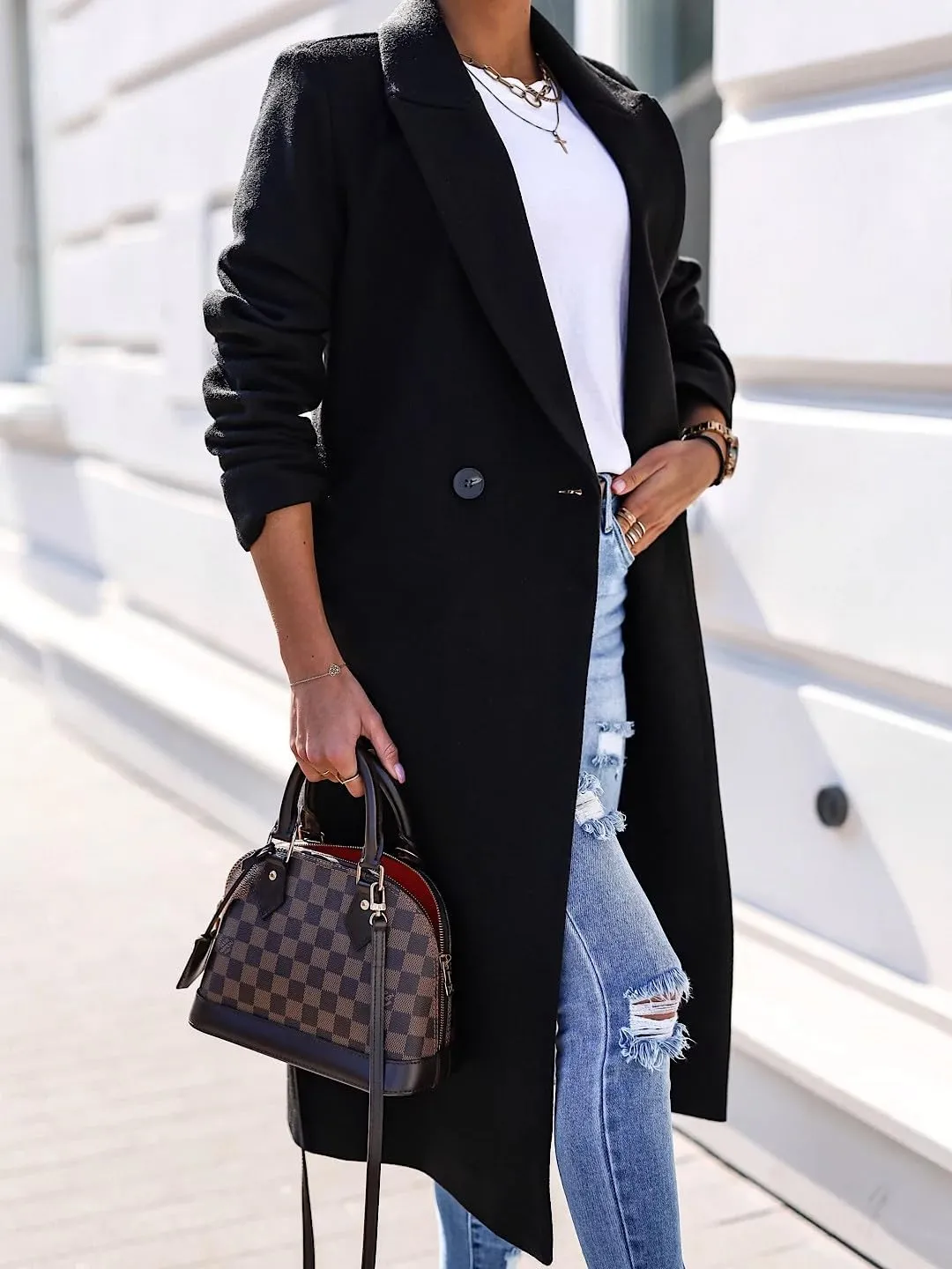 IDEALSANXUN Long Wool Coats for Women Fall Winter Trench Coat Peacoat Double Breasted Blazer Jackets Overcoat