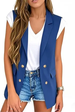 IDEALSANXUN Womens Double Breasted Vest Tops Sleeveless Blazer Spring Summer Suit Jackets