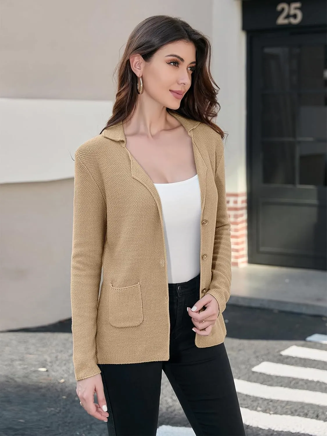IDEALSANXUN Womens Knit Blazer Casual Lightweight Spring Fall Sweater Jackets Cardigan Coat