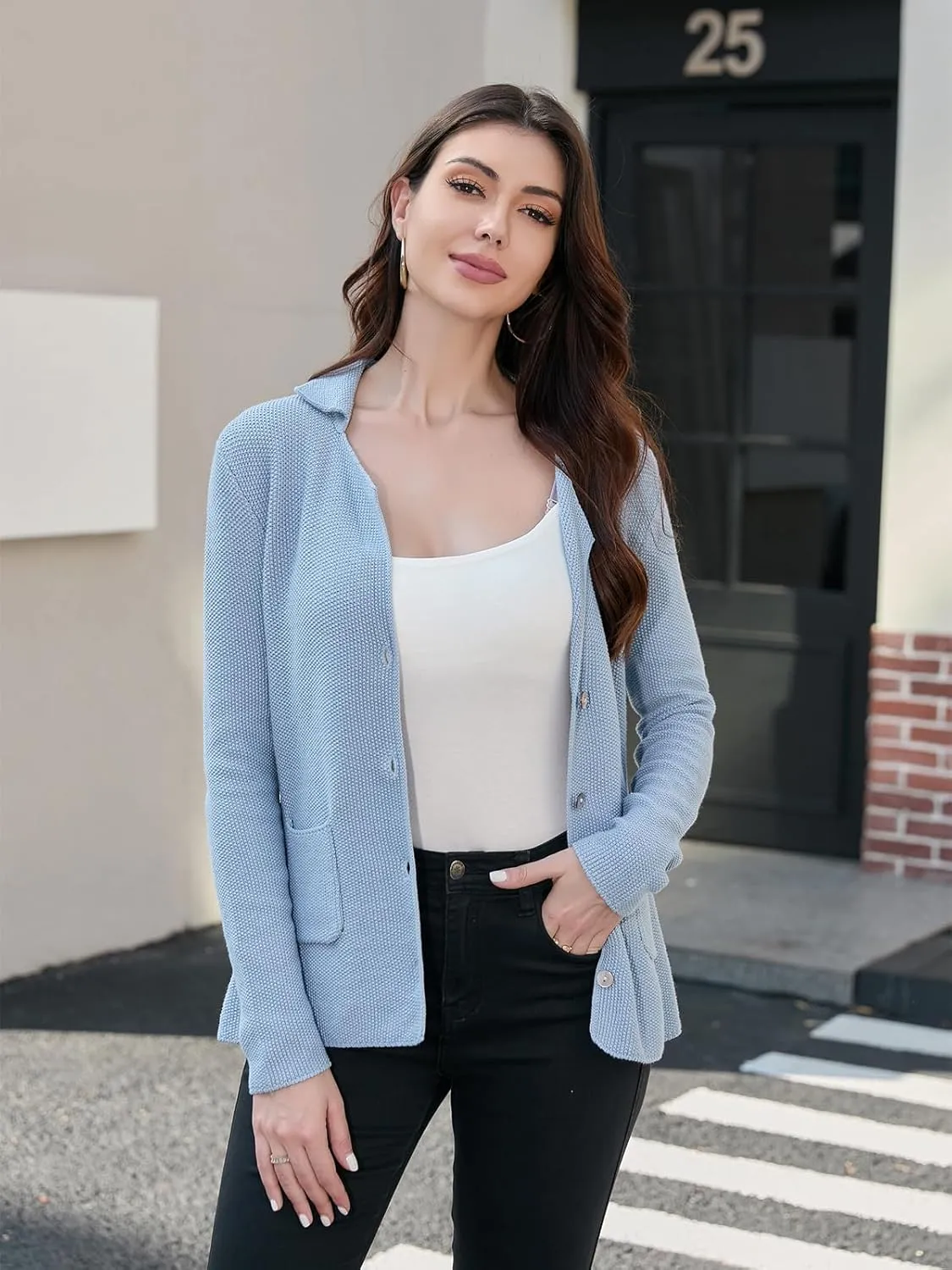 IDEALSANXUN Womens Knit Blazer Casual Lightweight Spring Fall Sweater Jackets Cardigan Coat