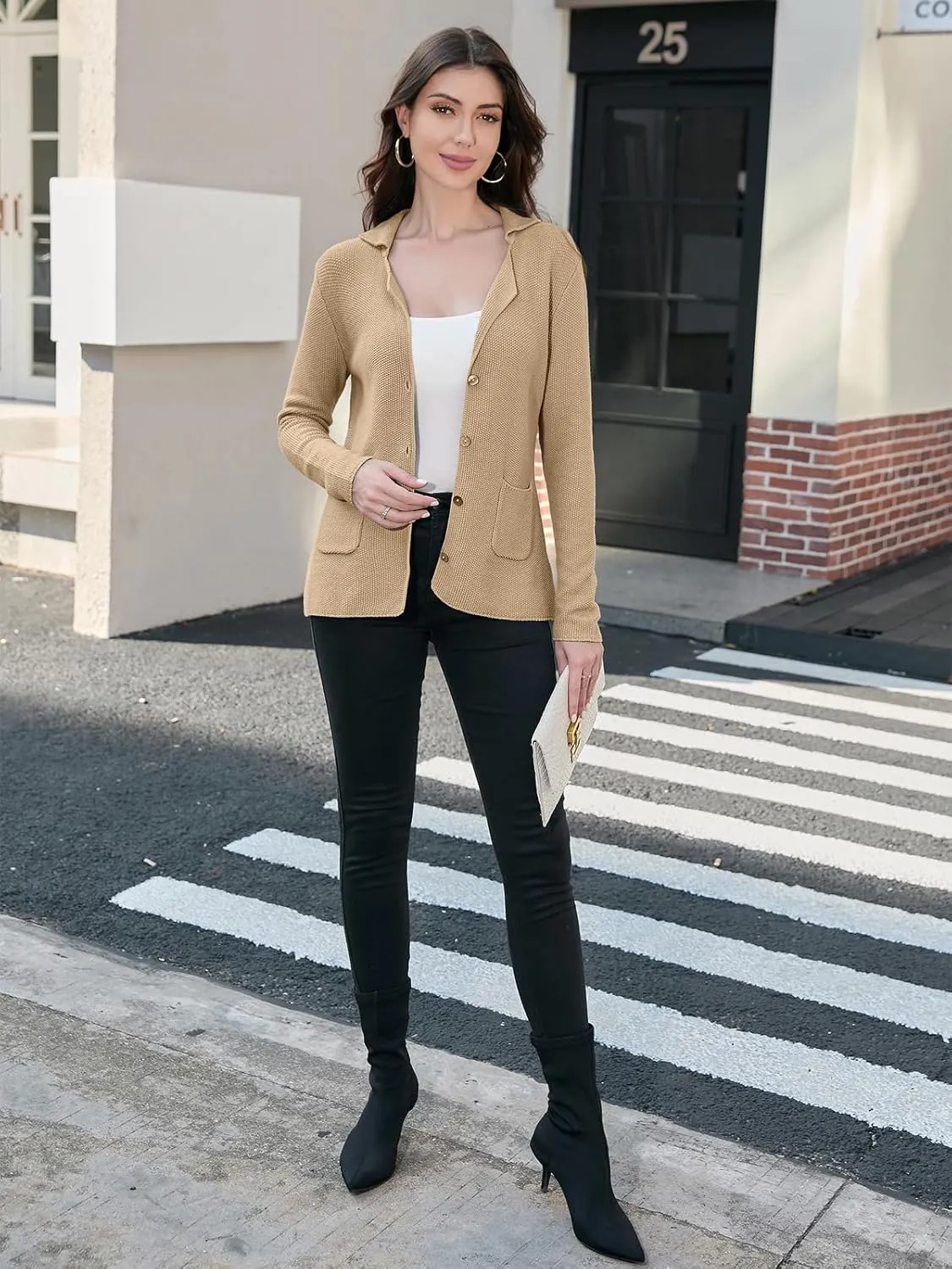 IDEALSANXUN Womens Knit Blazer Casual Lightweight Spring Fall Sweater Jackets Cardigan Coat