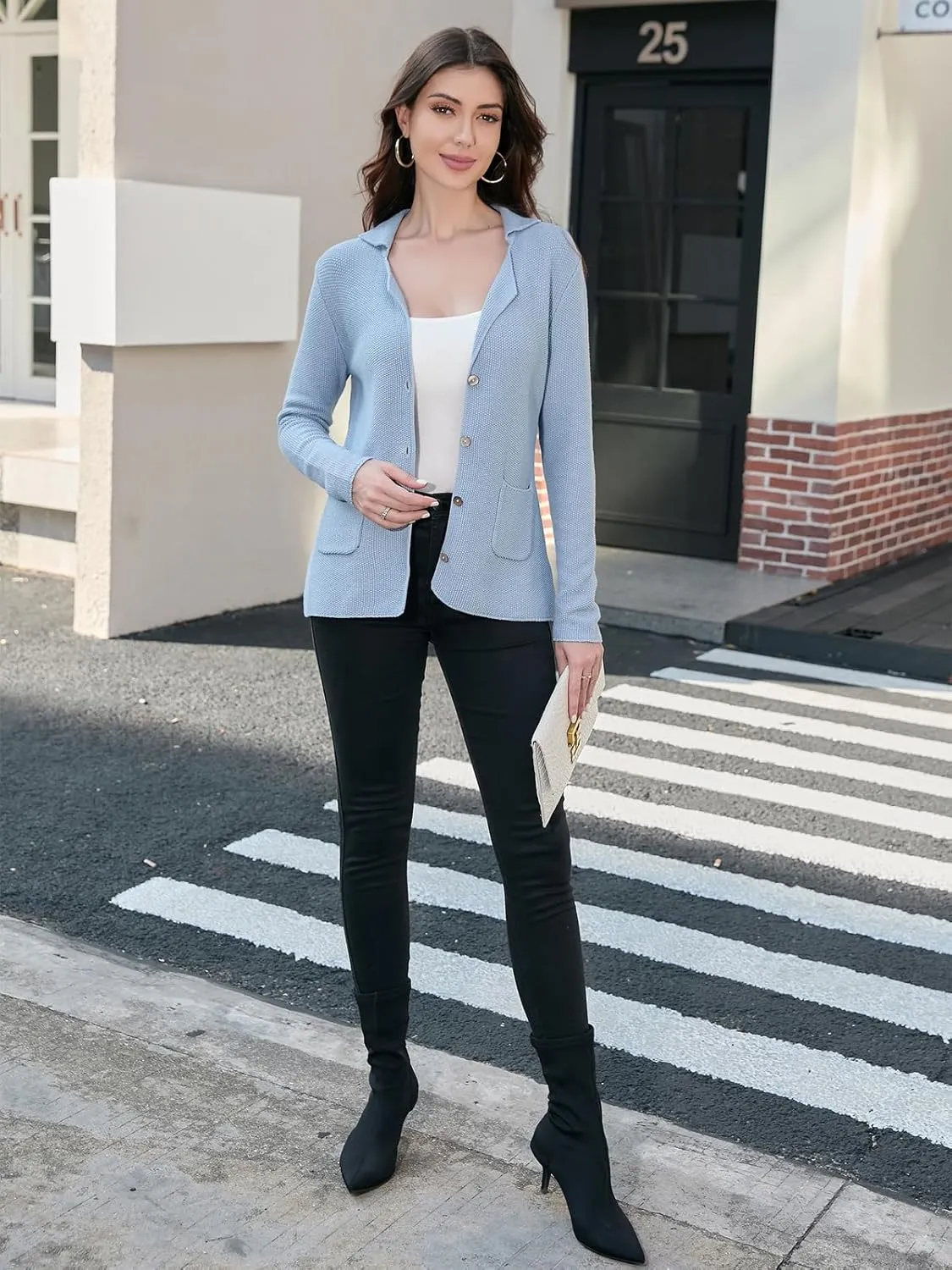 IDEALSANXUN Womens Knit Blazer Casual Lightweight Spring Fall Sweater Jackets Cardigan Coat
