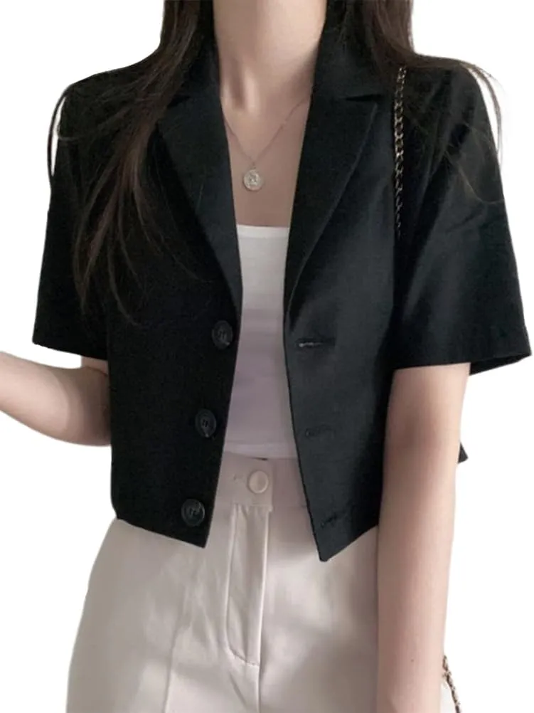 IDEALSANXUN Womens Linen Cropped Blazers Casual Short Sleeve Lightweight Blazer Jackets