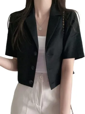 IDEALSANXUN Womens Linen Cropped Blazers Casual Short Sleeve Lightweight Blazer Jackets