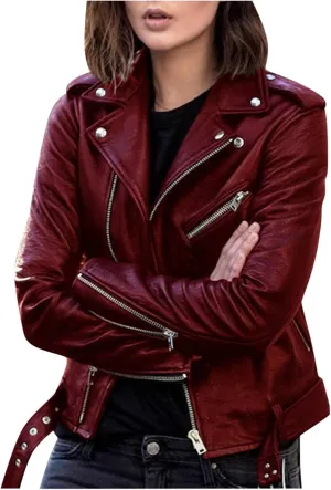 Jacket for Women's Faux Leather Cool Cropped Coat Fashion Fall Long Sleeve Zipper Slim Fitted Short Coat Jacket