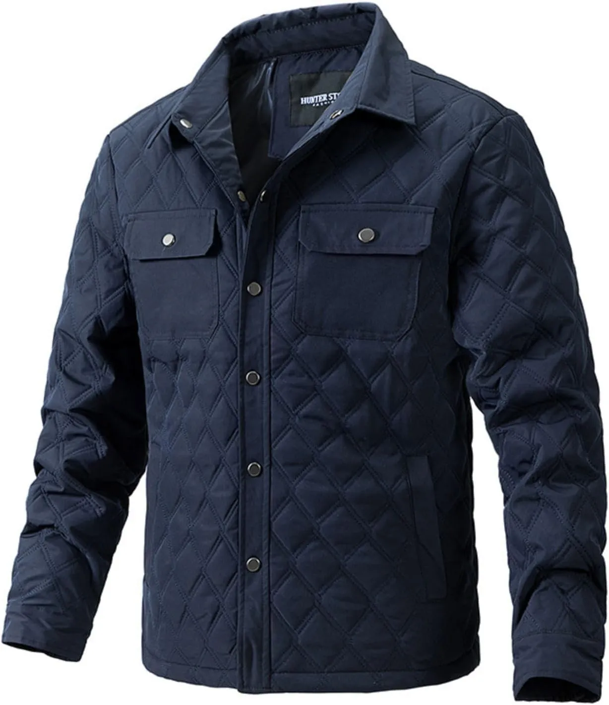 Jackets for Men Diamond Quilted Puffer Down Jacket Lightweight Business Casual Button Down Shirts Shacket Collared Tops