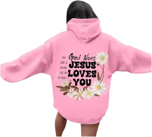 Jesus Loves You Hoodie Christian Faith Sweatshirt 2024 Fall Fashion Lightweight Long Sleeve Drawstring Pullover Hoodie Tops Graphic Hoodies With Designs for Teen Girls Pink