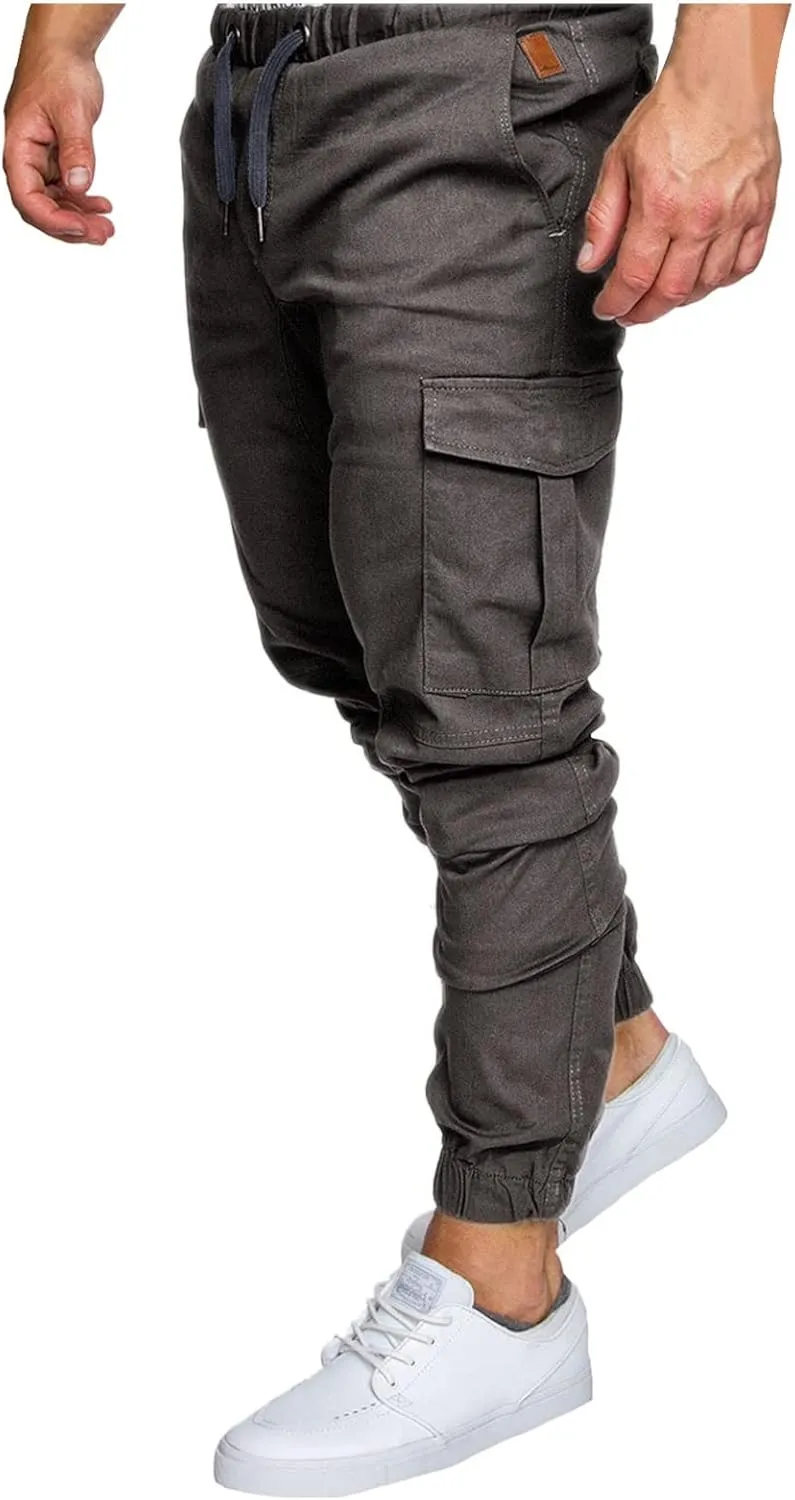 Jogger Pants for Men Slim Fit Elastic Waist Athletic Workout Cargo Sweatpants Drawstring Casual Pants Pockets