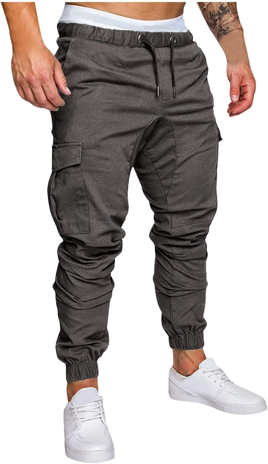 Jogger Pants for Men Slim Fit Elastic Waist Athletic Workout Cargo Sweatpants Drawstring Casual Pants Pockets