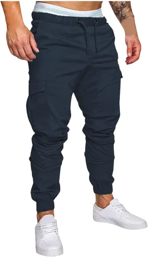 Jogger Pants for Men Slim Fit Elastic Waist Athletic Workout Cargo Sweatpants Drawstring Casual Pants Pockets