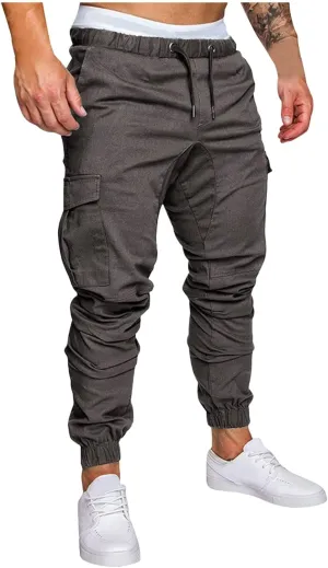 Jogger Pants for Men Slim Fit Elastic Waist Athletic Workout Cargo Sweatpants Drawstring Casual Pants Pockets
