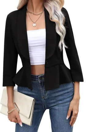 JoyJoy Women's Puff Sleeve Open Front Casual Blazer for Work Suit Office Bolero Jacket Cropped Cardigan