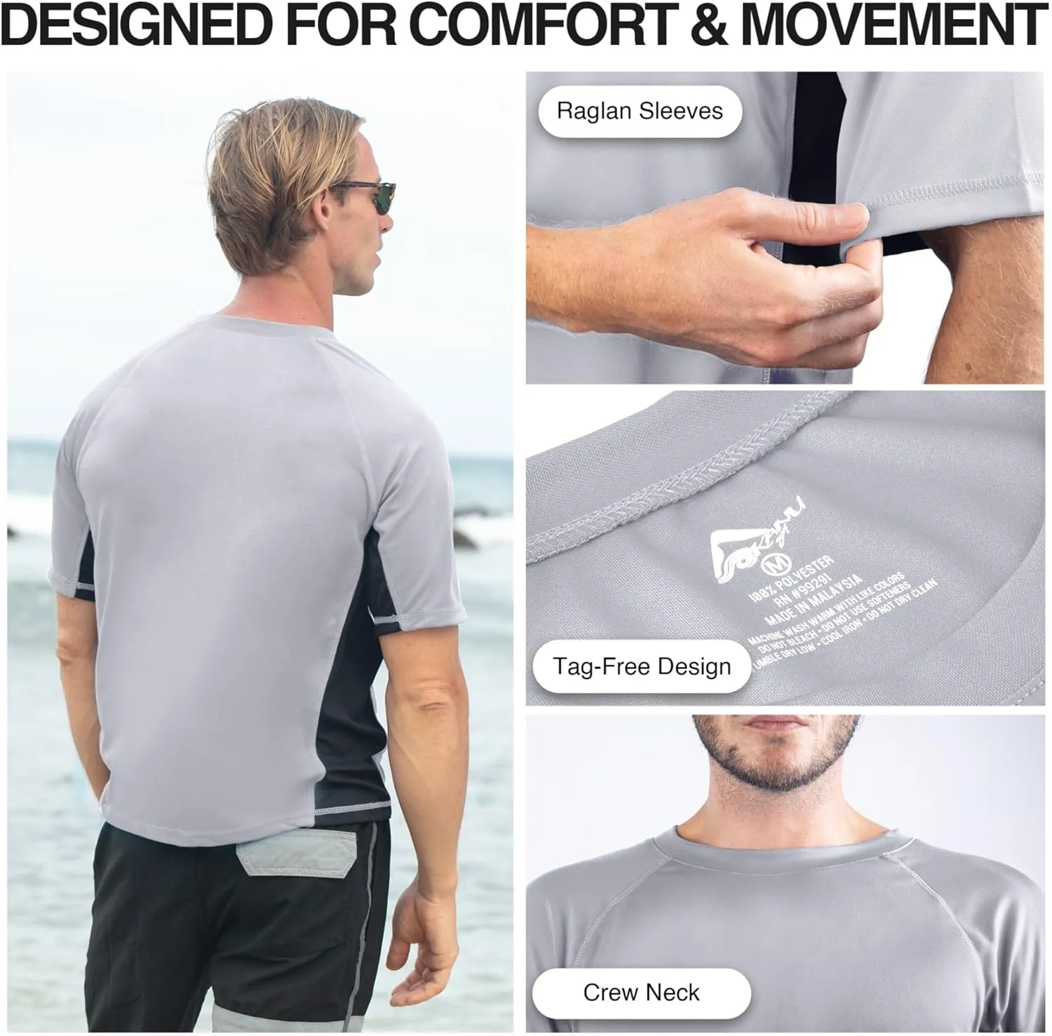Kanu Surf Men's Short Sleeve UPF 50 Swim Shirt Rash Guard Sun Shirt (Regular & Extended Sizes)