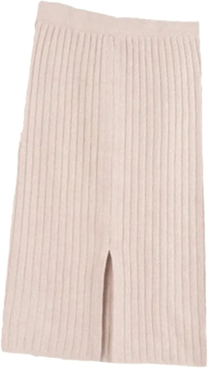 KEHAIOO Women's Autumn Pencil Knitted Skirt High Waist Warm Elegant Knitting Ribbed Winter Party Skirts