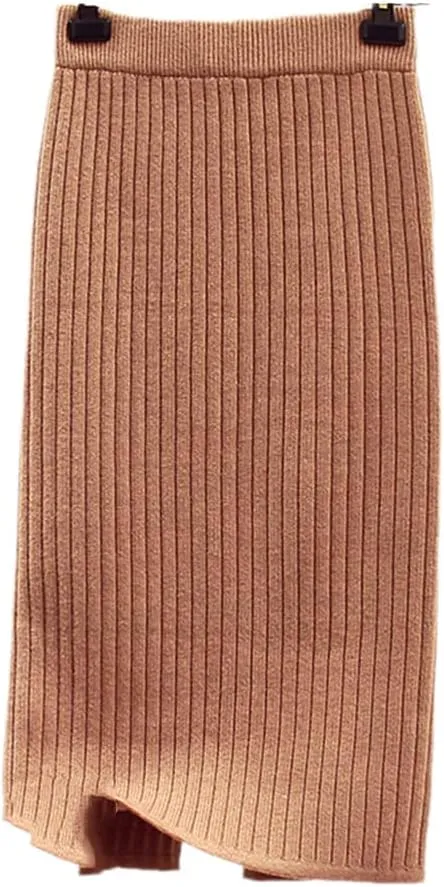 KEHAIOO Women's Autumn Pencil Knitted Skirt High Waist Warm Elegant Knitting Ribbed Winter Party Skirts