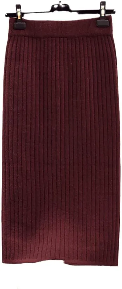 KEHAIOO Women's Autumn Pencil Knitted Skirt High Waist Warm Elegant Knitting Ribbed Winter Party Skirts