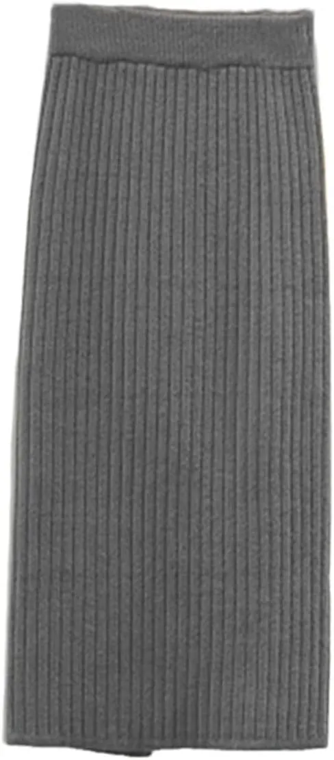 KEHAIOO Women's Autumn Pencil Knitted Skirt High Waist Warm Elegant Knitting Ribbed Winter Party Skirts