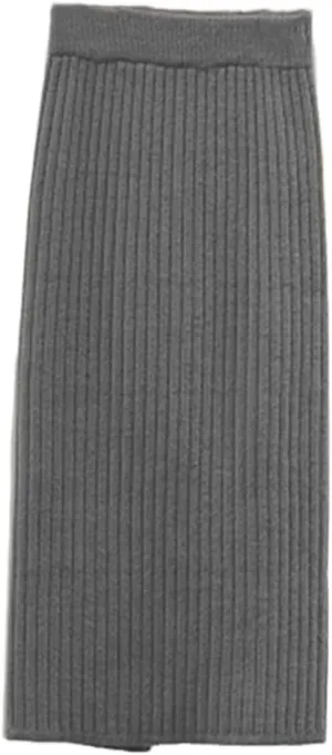 KEHAIOO Women's Autumn Pencil Knitted Skirt High Waist Warm Elegant Knitting Ribbed Winter Party Skirts