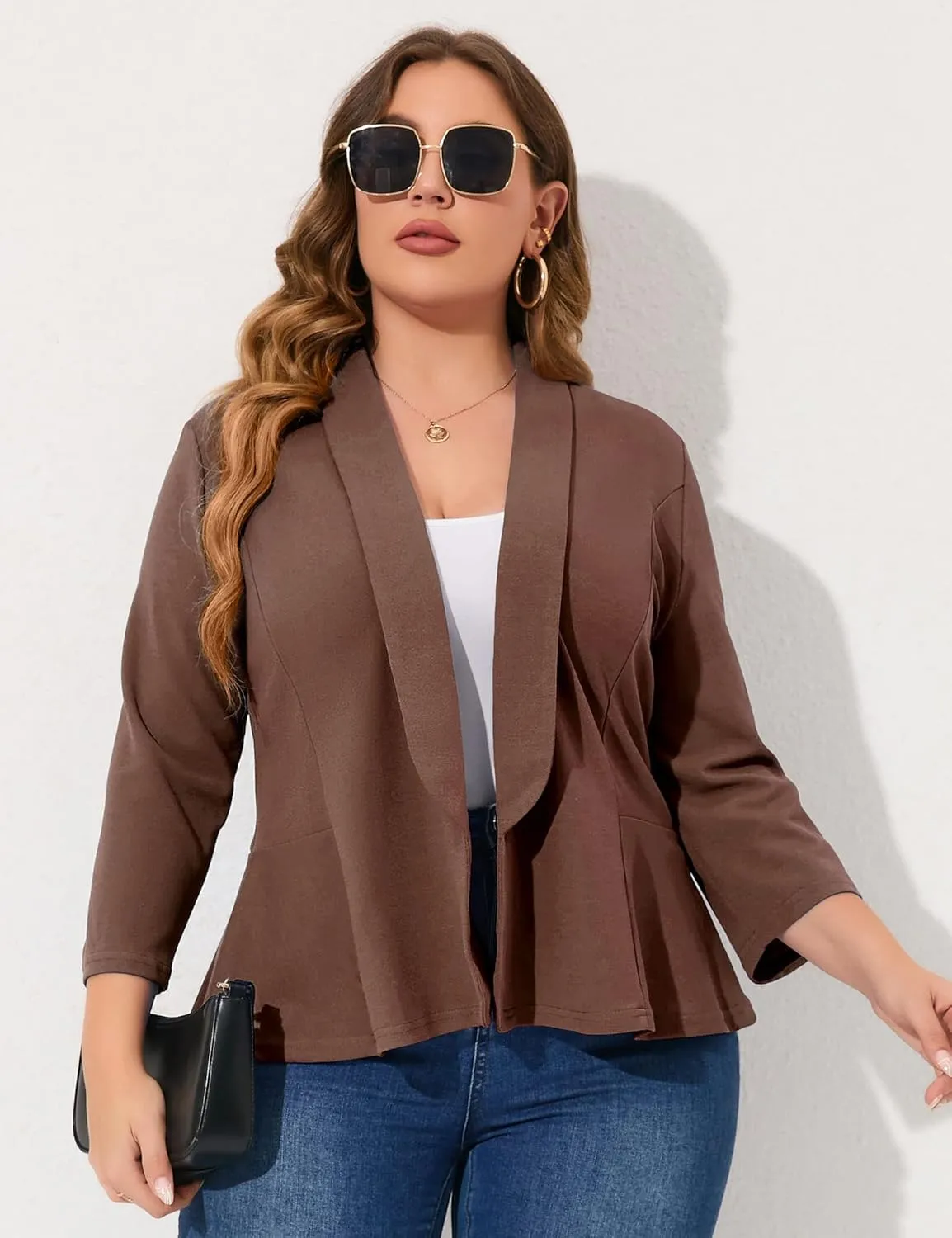 KOJOOIN Women Plus Size Casual Blazer Open Front Long Sleeve Work Office Cardigan Jackets