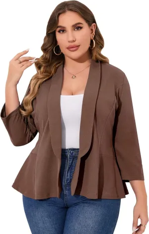 KOJOOIN Women Plus Size Casual Blazer Open Front Long Sleeve Work Office Cardigan Jackets