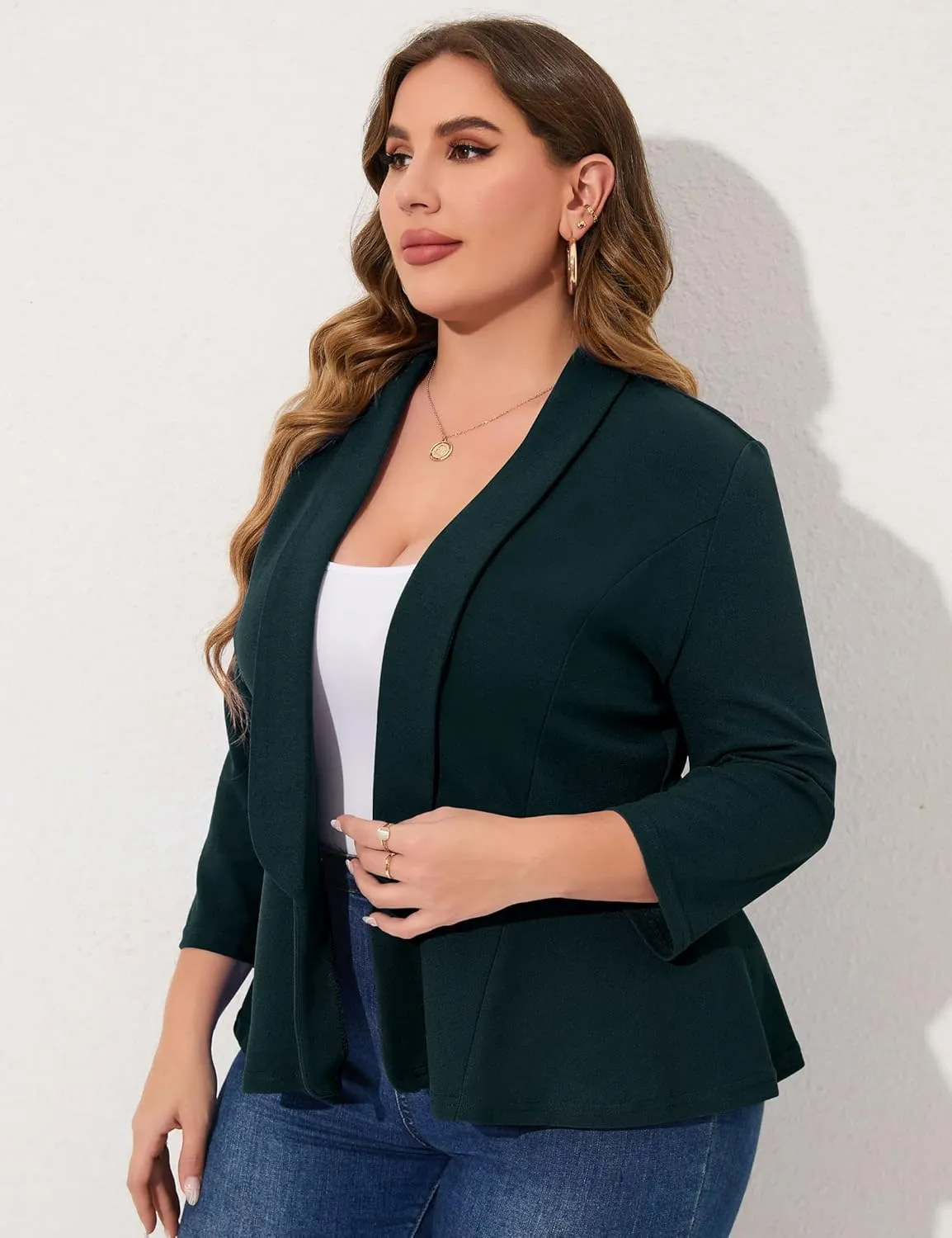 KOJOOIN Women Plus Size Casual Blazer Open Front Long Sleeve Work Office Cardigan Jackets