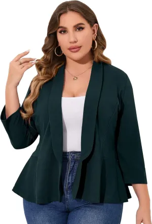KOJOOIN Women Plus Size Casual Blazer Open Front Long Sleeve Work Office Cardigan Jackets