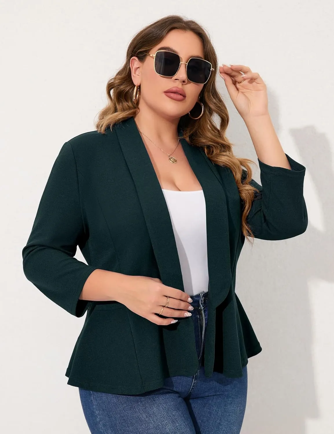 KOJOOIN Women Plus Size Casual Blazer Open Front Long Sleeve Work Office Cardigan Jackets